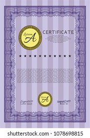  Violet Awesome Certificate template. Elegant design. With great quality guilloche pattern. Customizable, Easy to edit and change colors. 