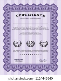 Violet Awesome Certificate template. Elegant design. With quality background. Vector illustration. 