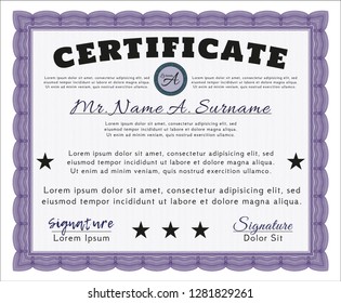 Violet Awesome Certificate template. Elegant design. Customizable, Easy to edit and change colors. With complex background. 
