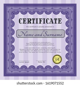 Violet Awesome Certificate template. Elegant design. With linear background. Detailed. 