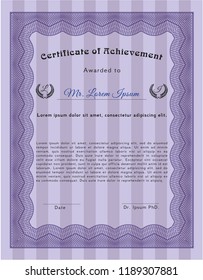 Violet Awesome Certificate template. Excellent design. Vector illustration. With complex background. 