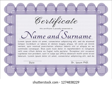 Violet Awesome Certificate template. Excellent design. Detailed. With great quality guilloche pattern. 