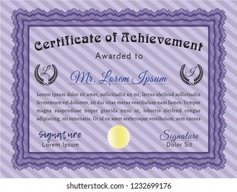 Violet Awesome Certificate template. Good design. Detailed. With complex linear background. 