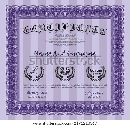 Violet Awesome Certificate template.  Good design.  With complex background.  Customizable, Easy to edit and change colors. 