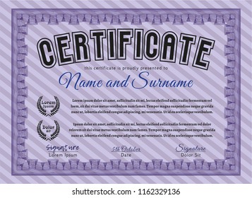 Violet Awesome Certificate template. With linear background. Customizable, Easy to edit and change colors. Modern design. 
