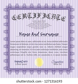 Violet Awesome Certificate template. With linear background. Vector illustration. Good design. 
