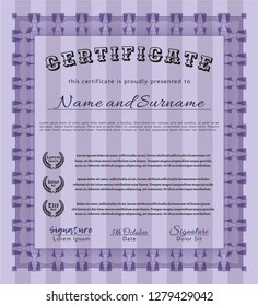 Violet Awesome Certificate template. With linear background. Retro design. Detailed. 