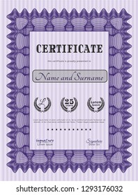 Violet Awesome Certificate template. With linear background. Perfect design. Vector illustration. 