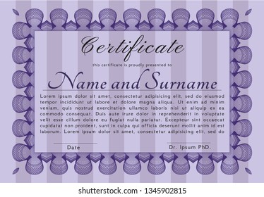 Violet Awesome Certificate template. With linear background. Perfect design. Detailed. 