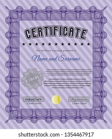Violet Awesome Certificate template. With linear background. Nice design. Detailed. 