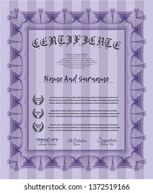 Violet Awesome Certificate template. With linear background. Superior design. Customizable, Easy to edit and change colors. 