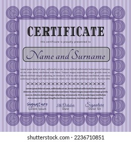 Plantilla de certificado de autenticación violeta.  Bonito diseño.   Detallado. 