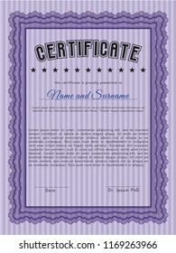 Violet Awesome Certificate template. Modern design. Customizable, Easy to edit and change colors. With great quality guilloche pattern. 
