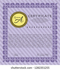 Violet Awesome Certificate template. Modern design. Vector illustration. With linear background. 