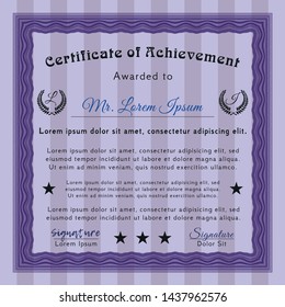 Violet Awesome Certificate template. Modern design. With complex linear background. Vector illustration. 