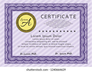 Violet Awesome Certificate template. Money Pattern design. Vector illustration. With quality background. 
