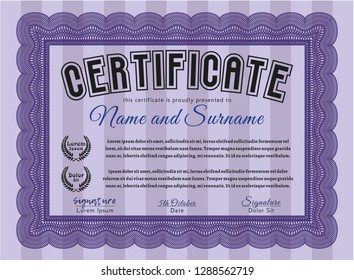 Violet Awesome Certificate template. Money Pattern. Easy to print. Vector illustration. 