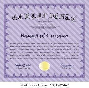 Violet Awesome Certificate template. Money Pattern design. With background. Detailed. 
