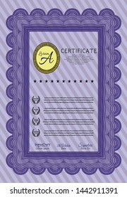 Violet Awesome Certificate template. Money Pattern design. Customizable, Easy to edit and change colors. With background. 