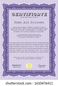 Violet Awesome Certificate template. Money style design. With background. Vector illustration. 