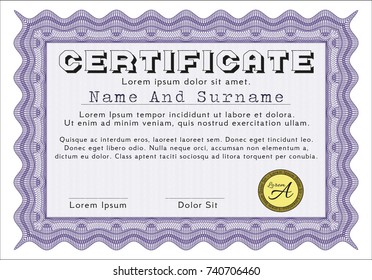 Violet Awesome Certificate template. Money Pattern design. Customizable, Easy to edit and change colors. Printer friendly. 