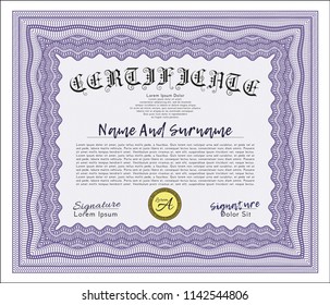 Violet Awesome Certificate template. Perfect design. Customizable, Easy to edit and change colors. With background. 