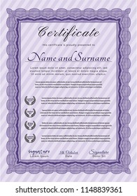 Violet Awesome Certificate template. Perfect design. Detailed. With complex linear background. 