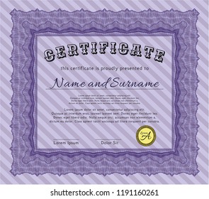 Violet Awesome Certificate template. Printer friendly. Detailed. Money design. 