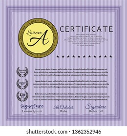 Violet Awesome Certificate template. Printer friendly. Customizable, Easy to edit and change colors. Beauty design. 