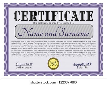 Violet Awesome Certificate template. With quality background. Detailed. Elegant design. 