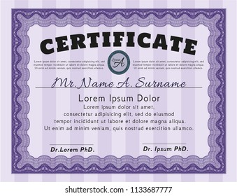 Violet Awesome Certificate template. Retro design. With great quality guilloche pattern. Vector illustration. 