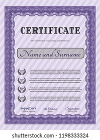 Violet Awesome Certificate template. Retro design. Detailed. Complex background. 