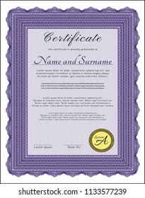 Violet Awesome Certificate template. Sophisticated design. Customizable, Easy to edit and change colors. Complex background. 