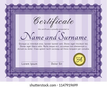 Violet Awesome Certificate template. Sophisticated design. With great quality guilloche pattern. Customizable, Easy to edit and change colors. 