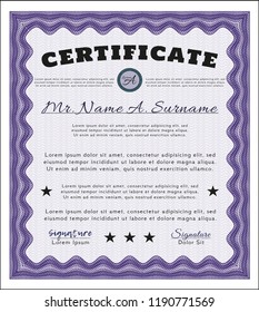 Violet Awesome Certificate template. Sophisticated design. Detailed. With linear background. 