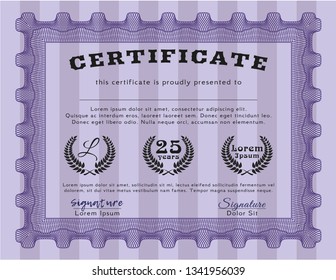 Violet Awesome Certificate template. Sophisticated design. With quality background. Detailed. 