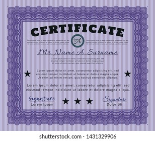 Violet Awesome Certificate template. Sophisticated design. With quality background. Customizable, Easy to edit and change colors. 