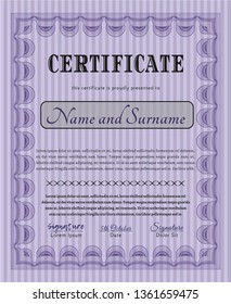 Violet Awesome Certificate template. Superior design. With complex linear background. Vector illustration. 