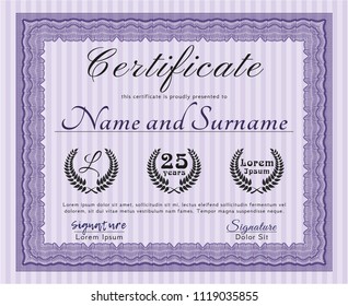 Violet Awesome Certificate template. Vector illustration. Printer friendly. Superior design. 