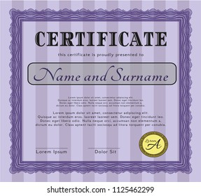 Violet Awesome Certificate template. Vector illustration. With linear background. Retro design. 
