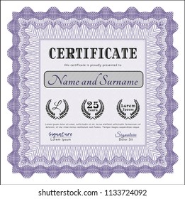 Violet Awesome Certificate template. Vector illustration. With background. Money style design. 