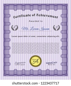 Violet Awesome Certificate template. Vector illustration. Printer friendly. Money design. 