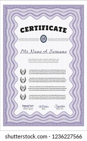 Violet Awesome Certificate template. Vector illustration. With linear background. Money Pattern. 