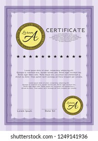 Violet Awesome Certificate template. Vector illustration. Complex background. Elegant design. 