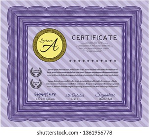 Violet Awesome Certificate template. Vector illustration. With linear background. Money style design. 