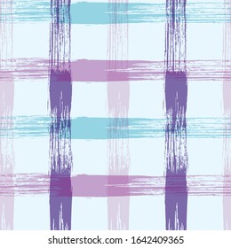 Violet and Azure Tablecloth Seamless Pattern. Tartan plaid pattern in purple, green, and white for flannel shirt or other modern fashion clothing design.