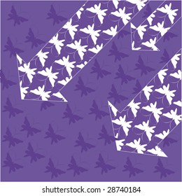 Violet background with arrows and butterflies