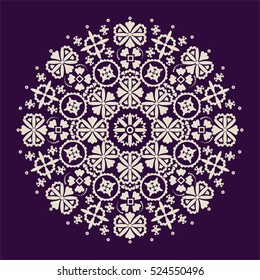 Violet background with beige mandala ornament in the east style.