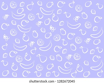 Violet background design from various fruit linear icons.