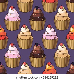 violet background with different sweet cakes